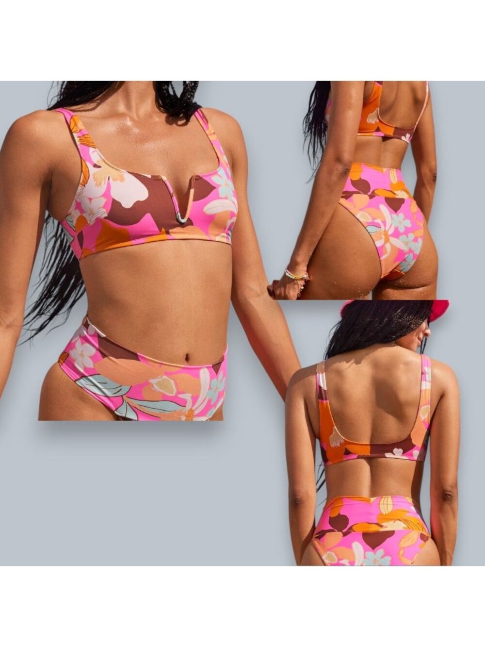 Aerie Banded High-Cut Cheeky Bikini Bottoms & V-wire Scoop Top Swimsuit Sz XXL